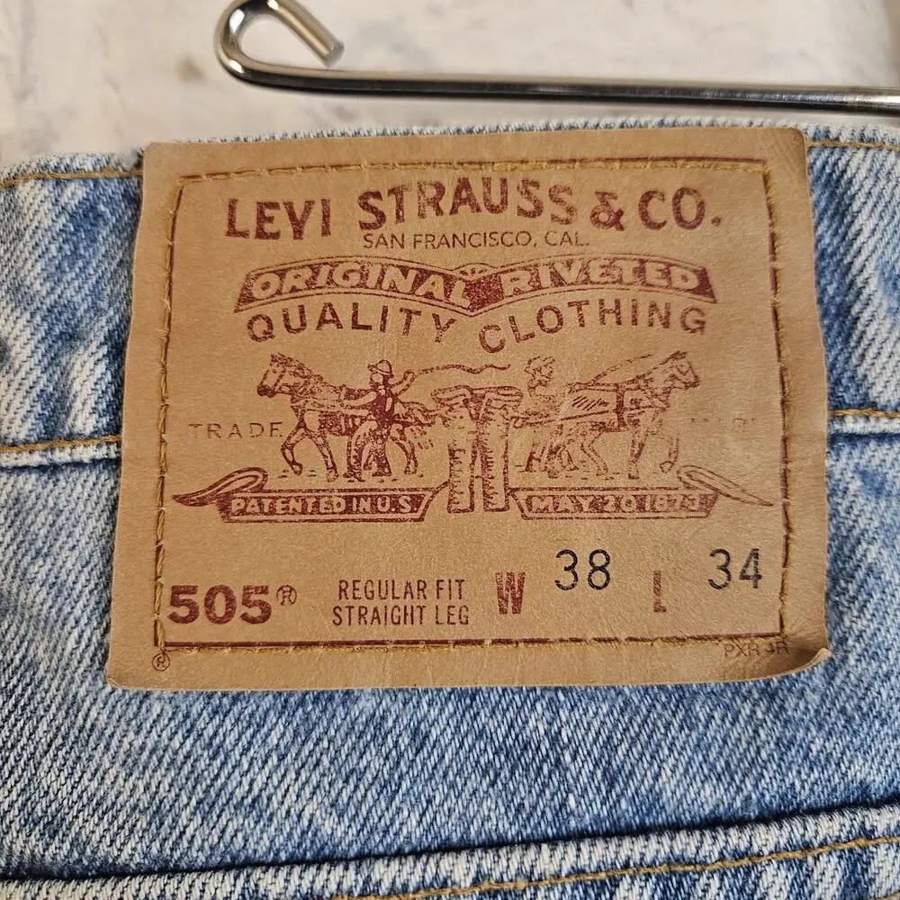 VTG Levi's 505 Regular Fit Straight Leg Red Tab Jeans 38x34 Light Wash USA '94